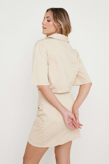 Flynn Asymmetric Cropped Shirt - Beige