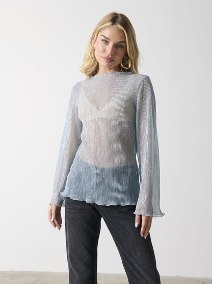 Fraser Sheer Plisse Top - Powder Blue