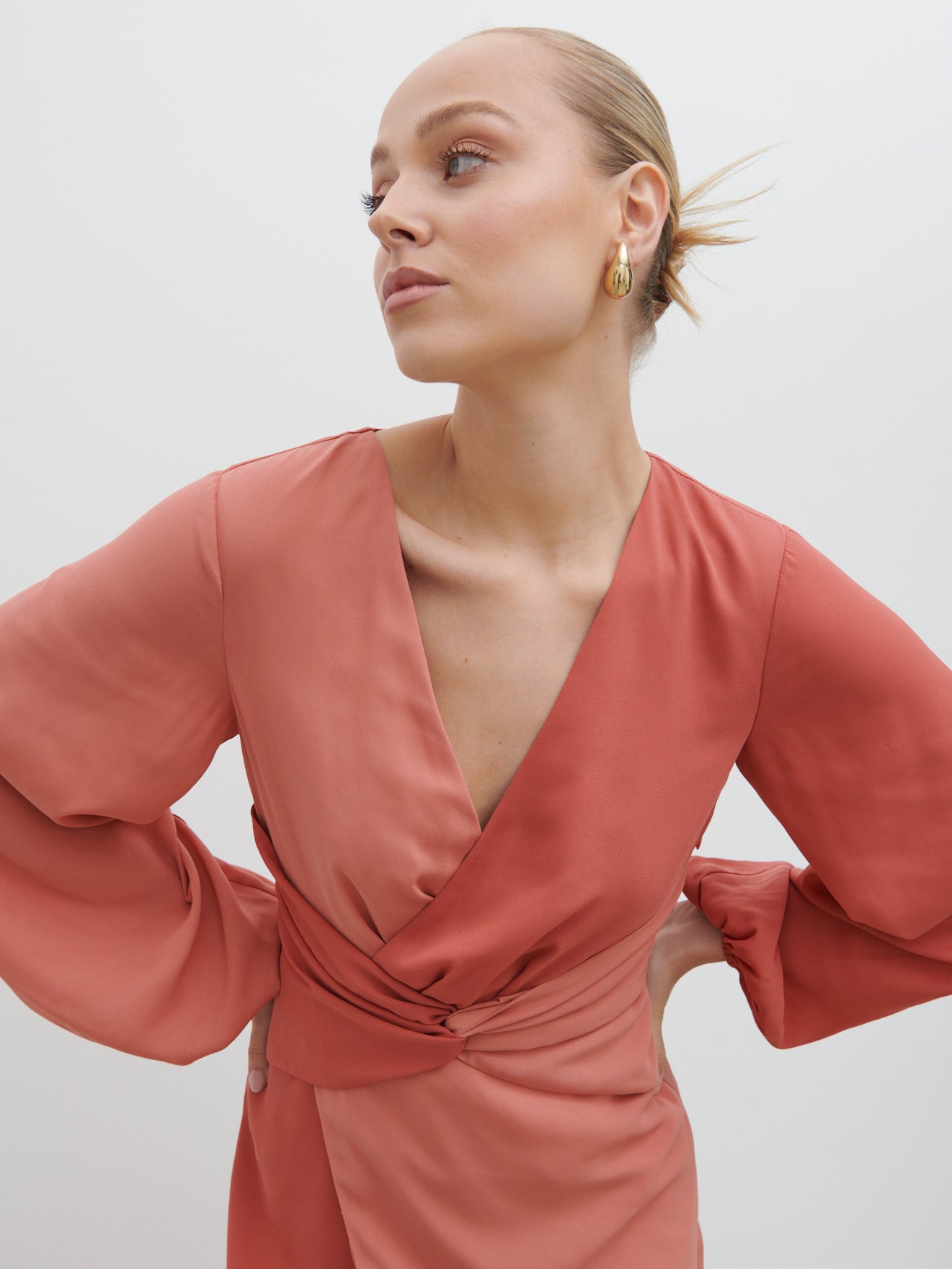 Friena Knot Contrast Midaxi Dress - Terracotta and Dusky Rose