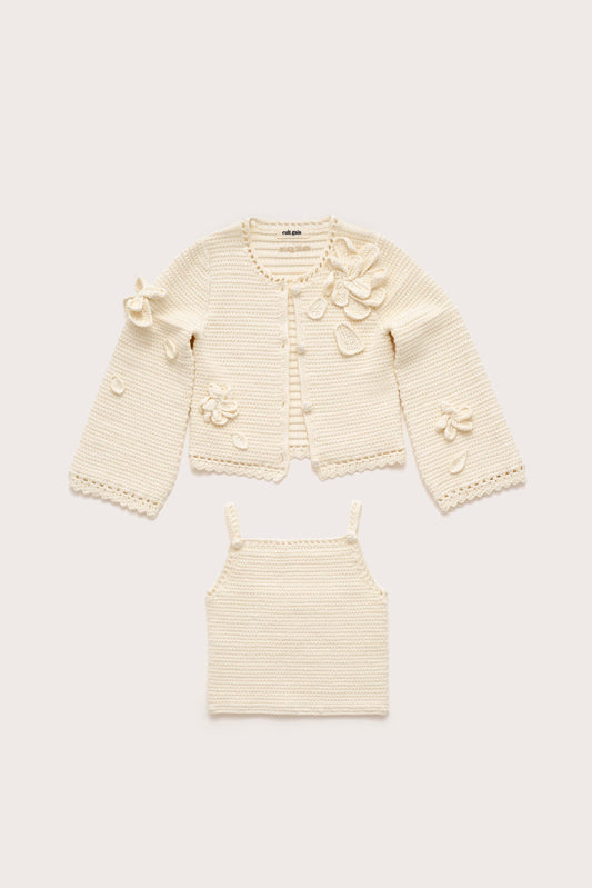 KIDS DAHLIE CARDIGAN SET  - OFF WHITE