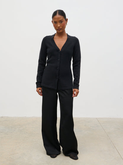 Gemma Longline Hourglass Knit Cardigan - Black