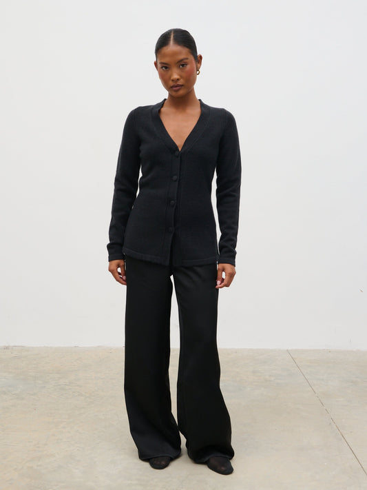 Gemma Longline Hourglass Knit Cardigan - Black