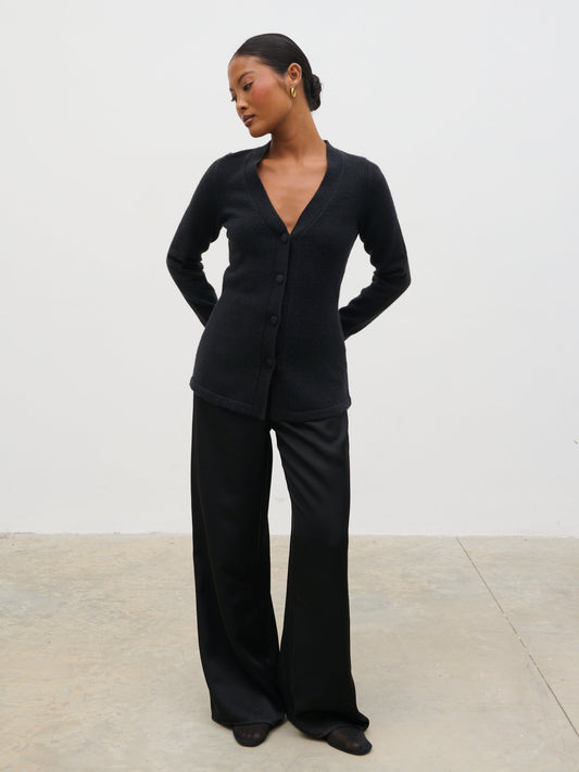 Gemma Longline Hourglass Knit Cardigan - Black