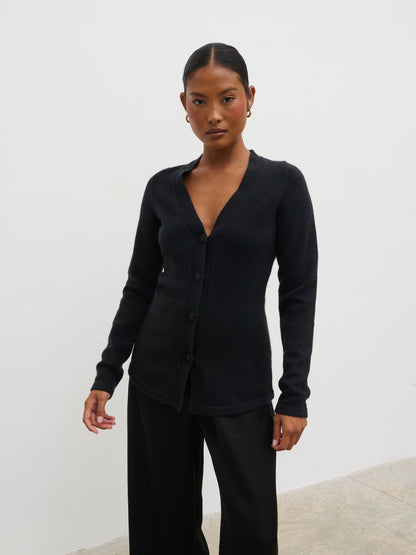 Gemma Longline Hourglass Knit Cardigan - Black