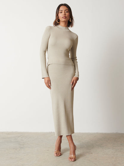 Gianna Tie Back Knit Top - Metallic Champagne