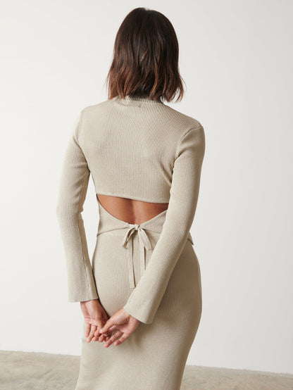 Gianna Tie Back Knit Top - Metallic Champagne