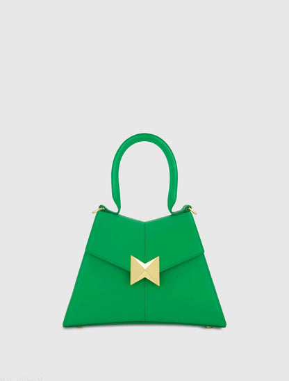 Angular Small Leather Handbag With Gold Hardware