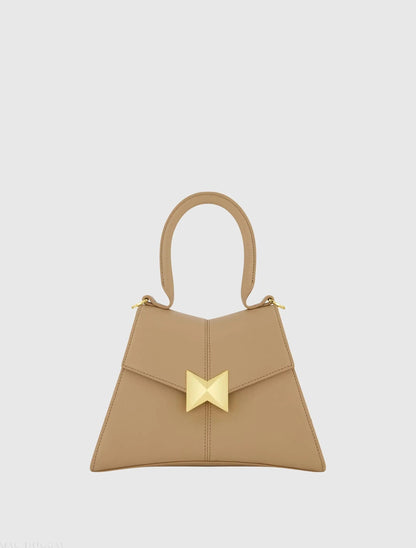 Angular Small Leather Handbag With Gold Hardware