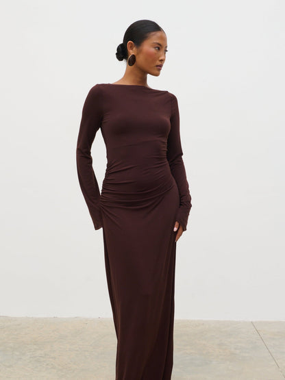 Hadley Cowl Back Jersey Maxi Dress - Brown