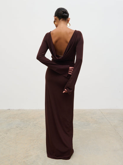 Hadley Cowl Back Jersey Maxi Dress - Brown