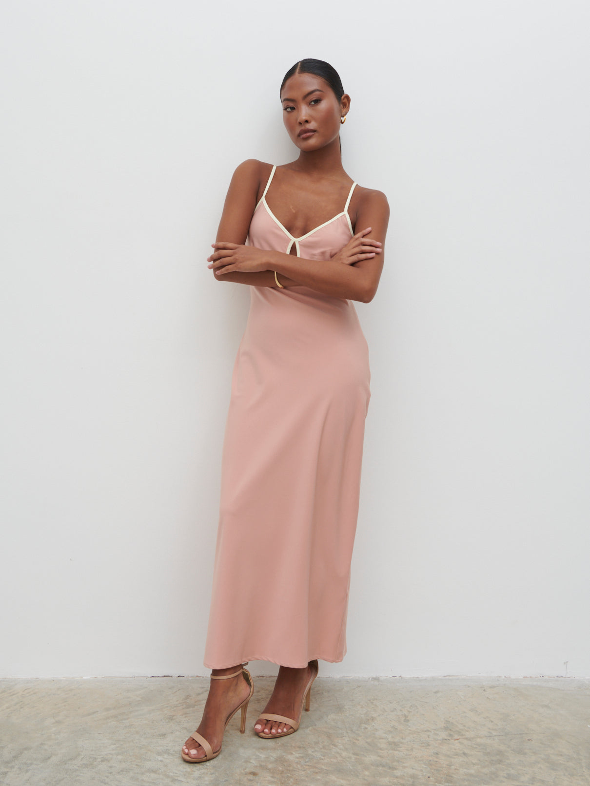 Harper Slip Midaxi Dress - Tan Blush and Butter
