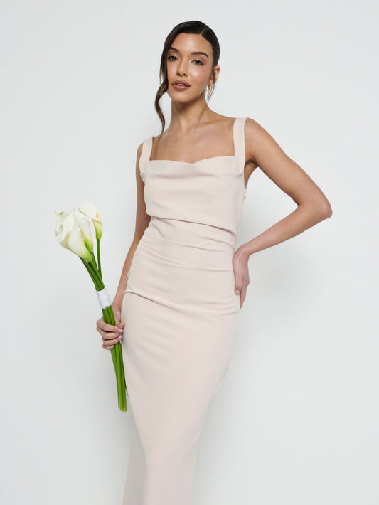 Harriet Cowl Neck Crepe Maxi Bridesmaid Dress - Blush
