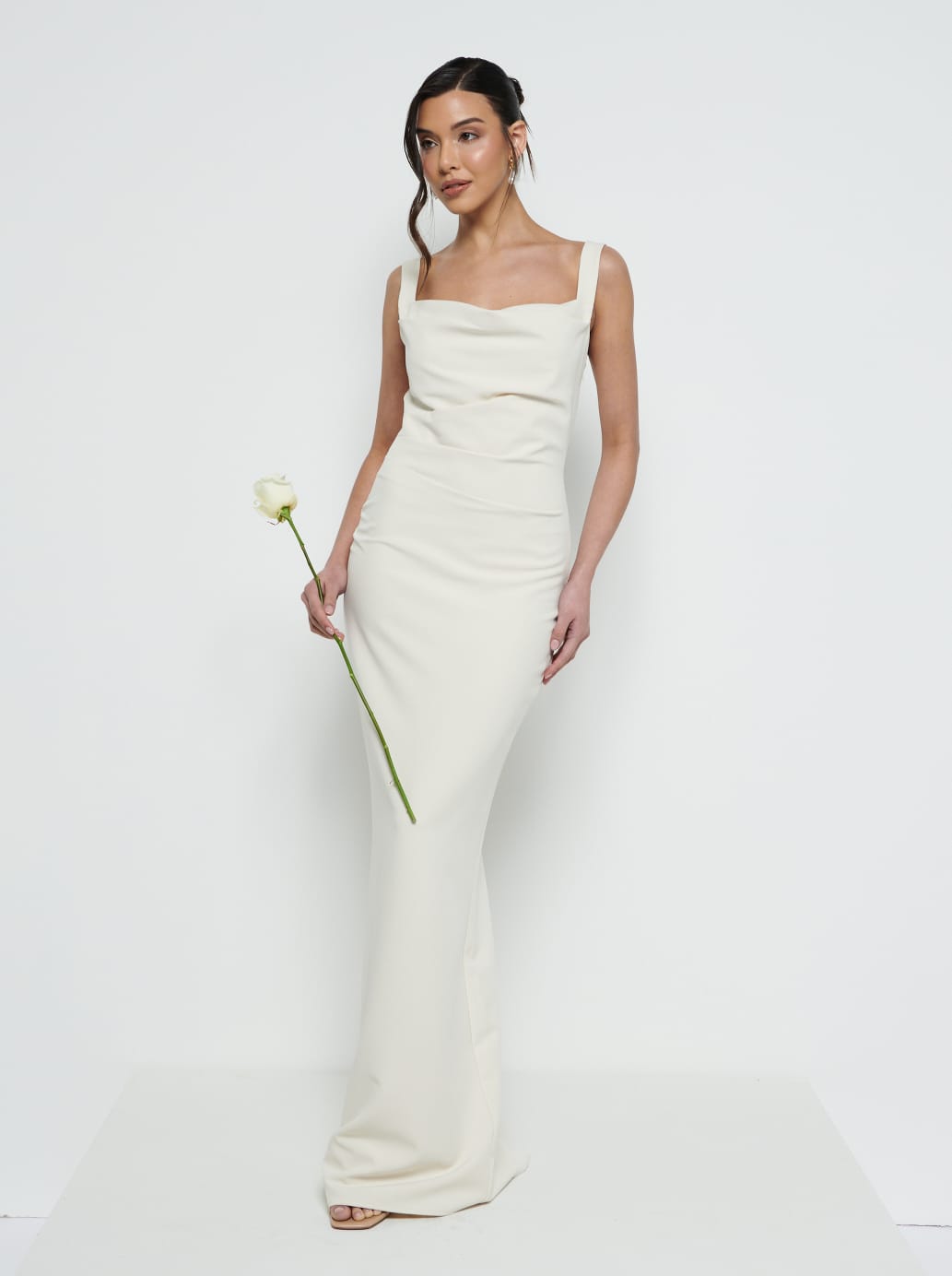 Harriet Cowl Neck Crepe Maxi Bridesmaid Dress - Champagne