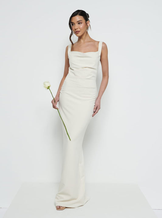 Harriet Cowl Neck Crepe Maxi Bridesmaid Dress - Champagne