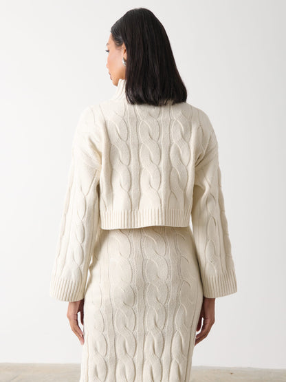 Hunter Cropped Cable Knit Jumper - Cream