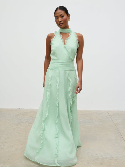 Ingrid Ruffle Maxi Dress - Sage