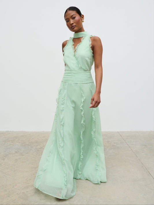 Ingrid Ruffle Maxi Dress - Sage