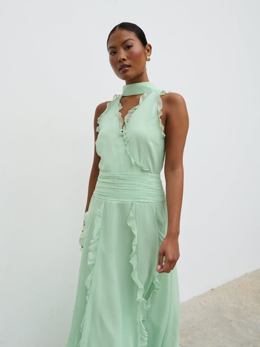 Ingrid Ruffle Maxi Dress - Sage