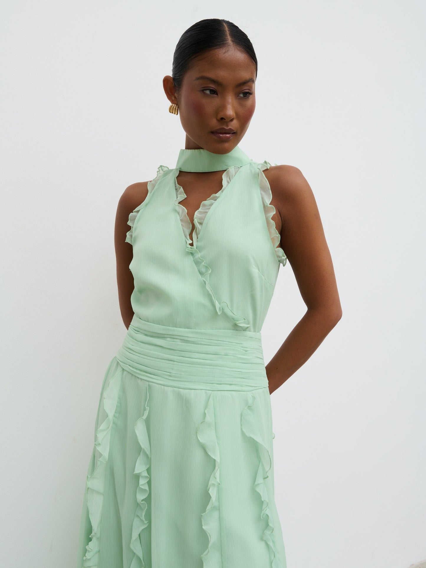 Ingrid Ruffle Maxi Dress - Sage