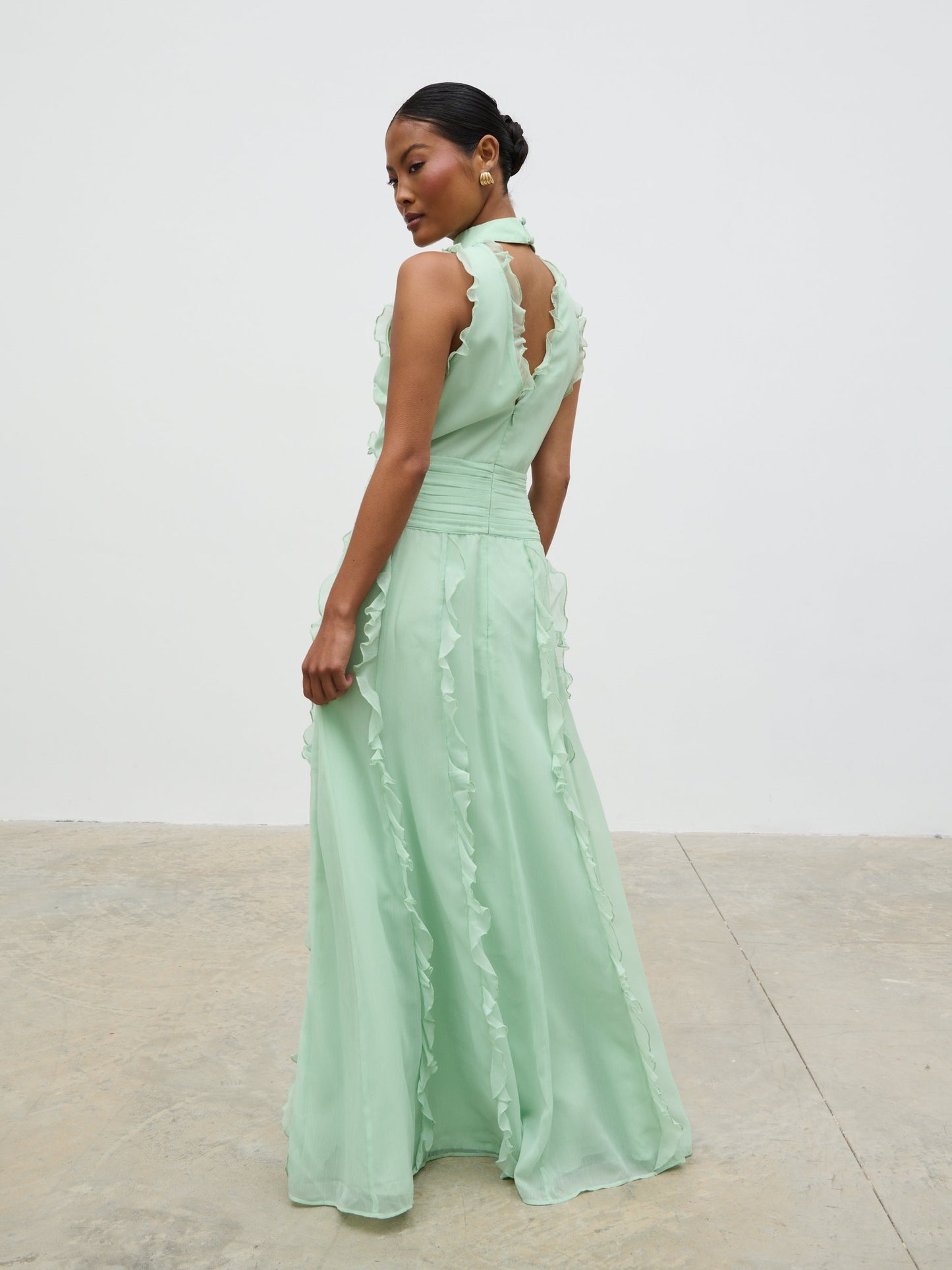 Ingrid Ruffle Maxi Dress - Sage