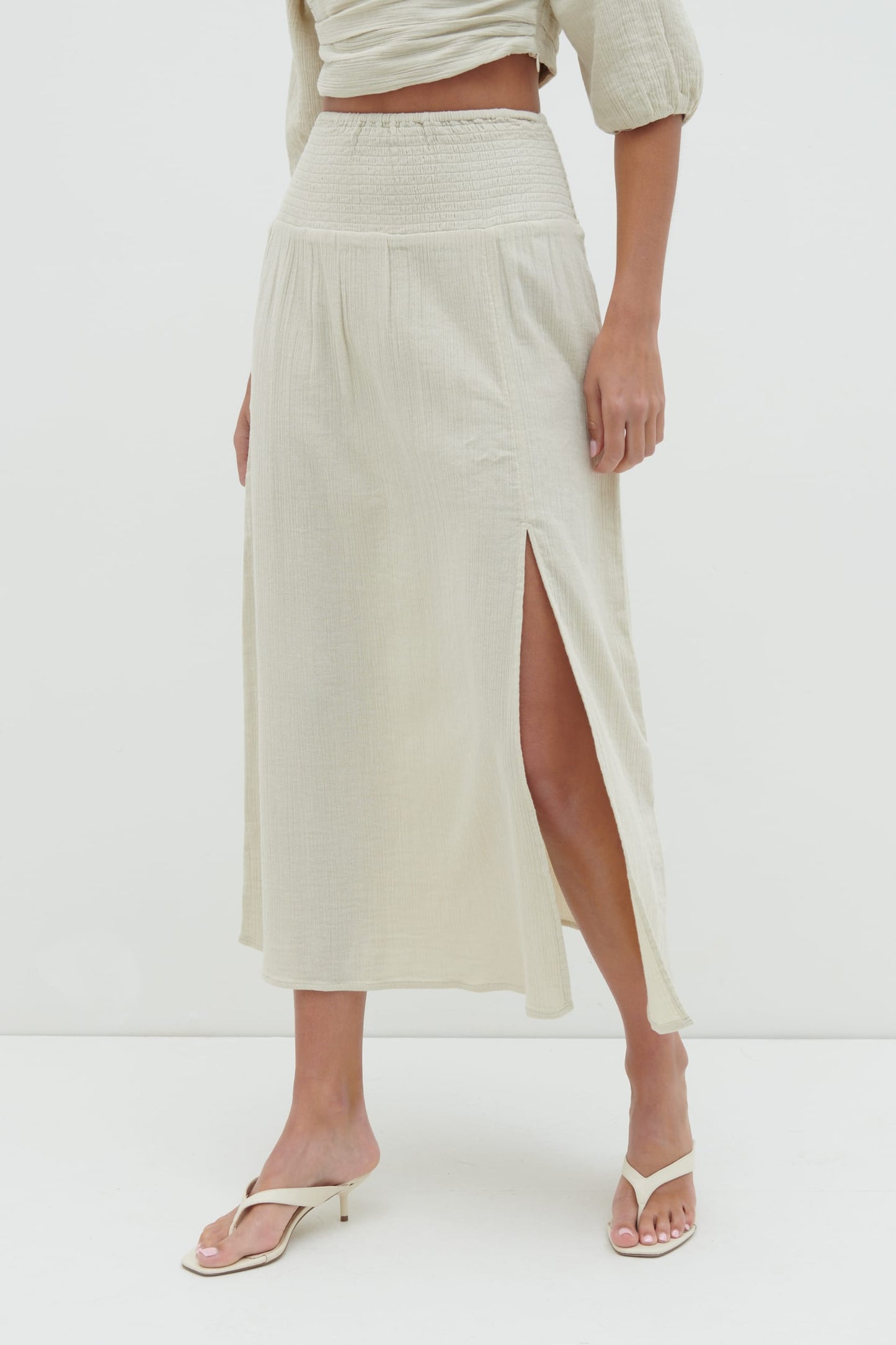 Ingrid Ruched Midaxi Skirt - Beige