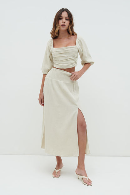 Ingrid Ruched Midaxi Skirt - Beige