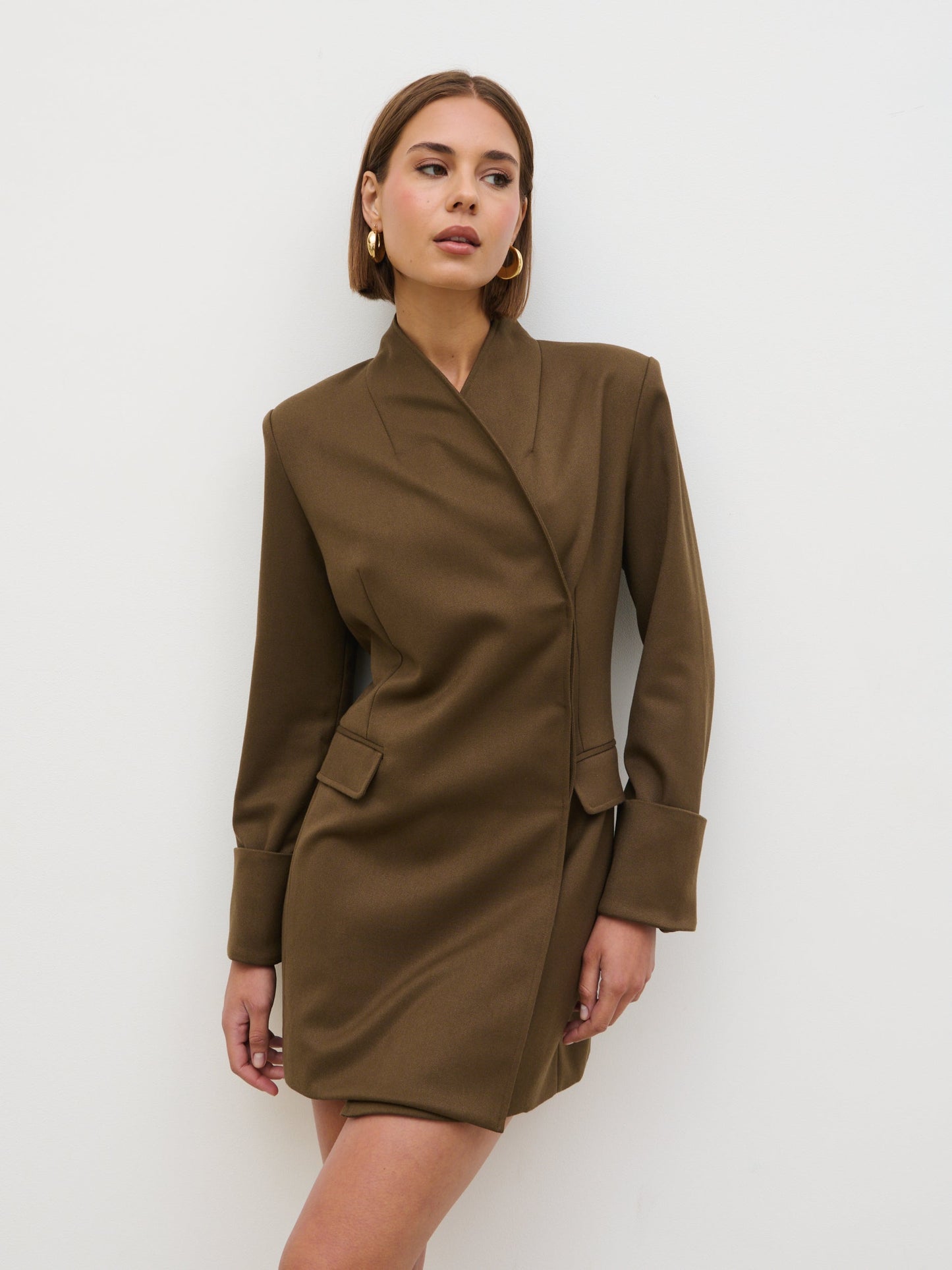 Iris Blazer Mini Dress - Khaki Brown