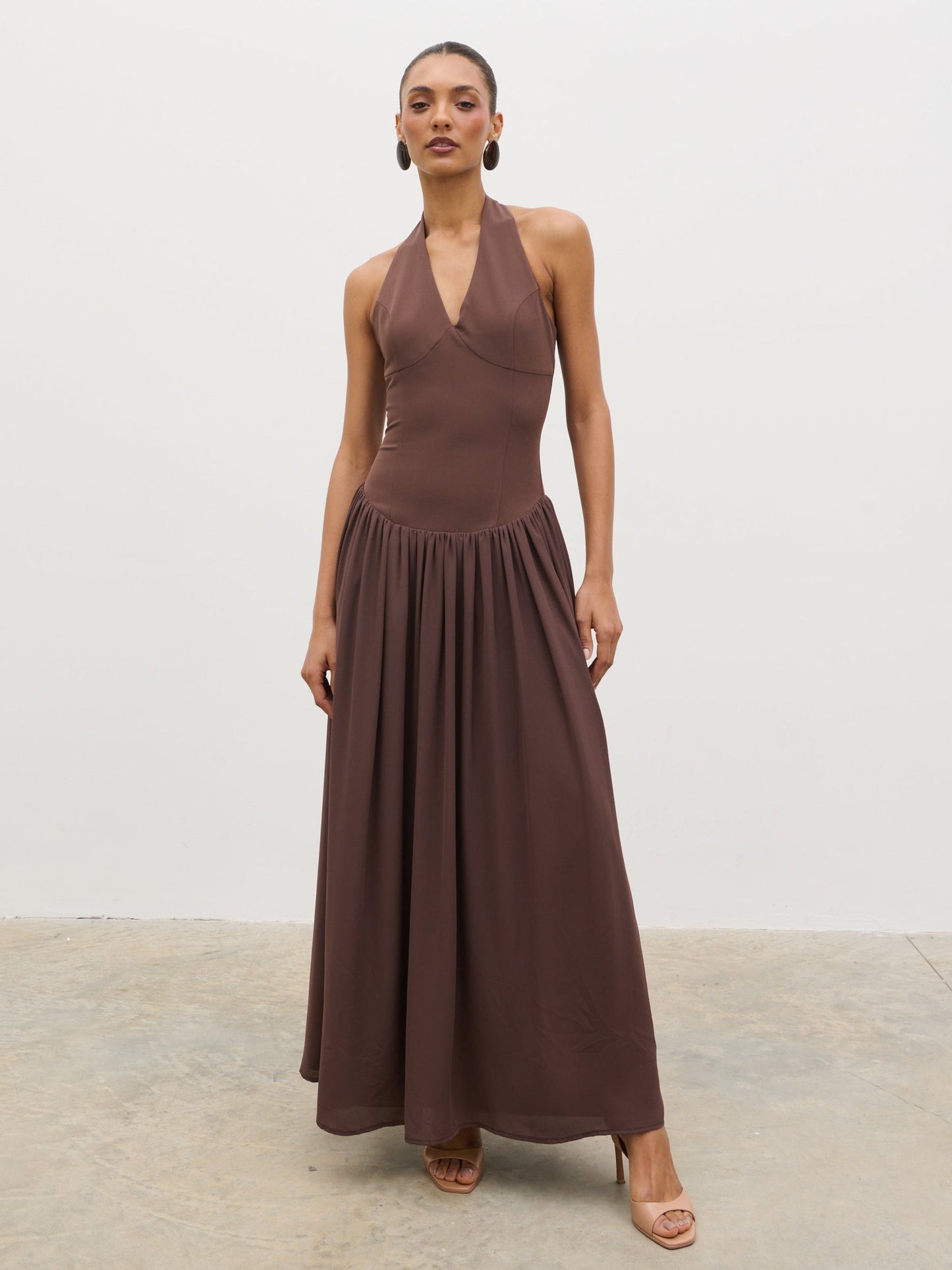 Isadora Drop Waist Maxi Dress - Chocolate Brown