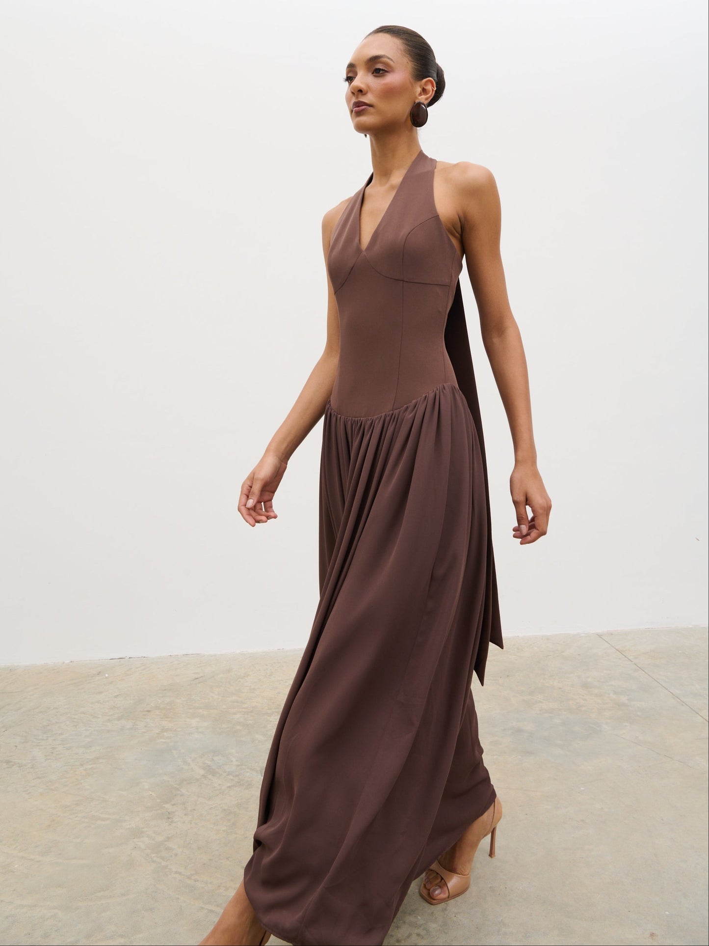 Isadora Drop Waist Maxi Dress - Chocolate Brown