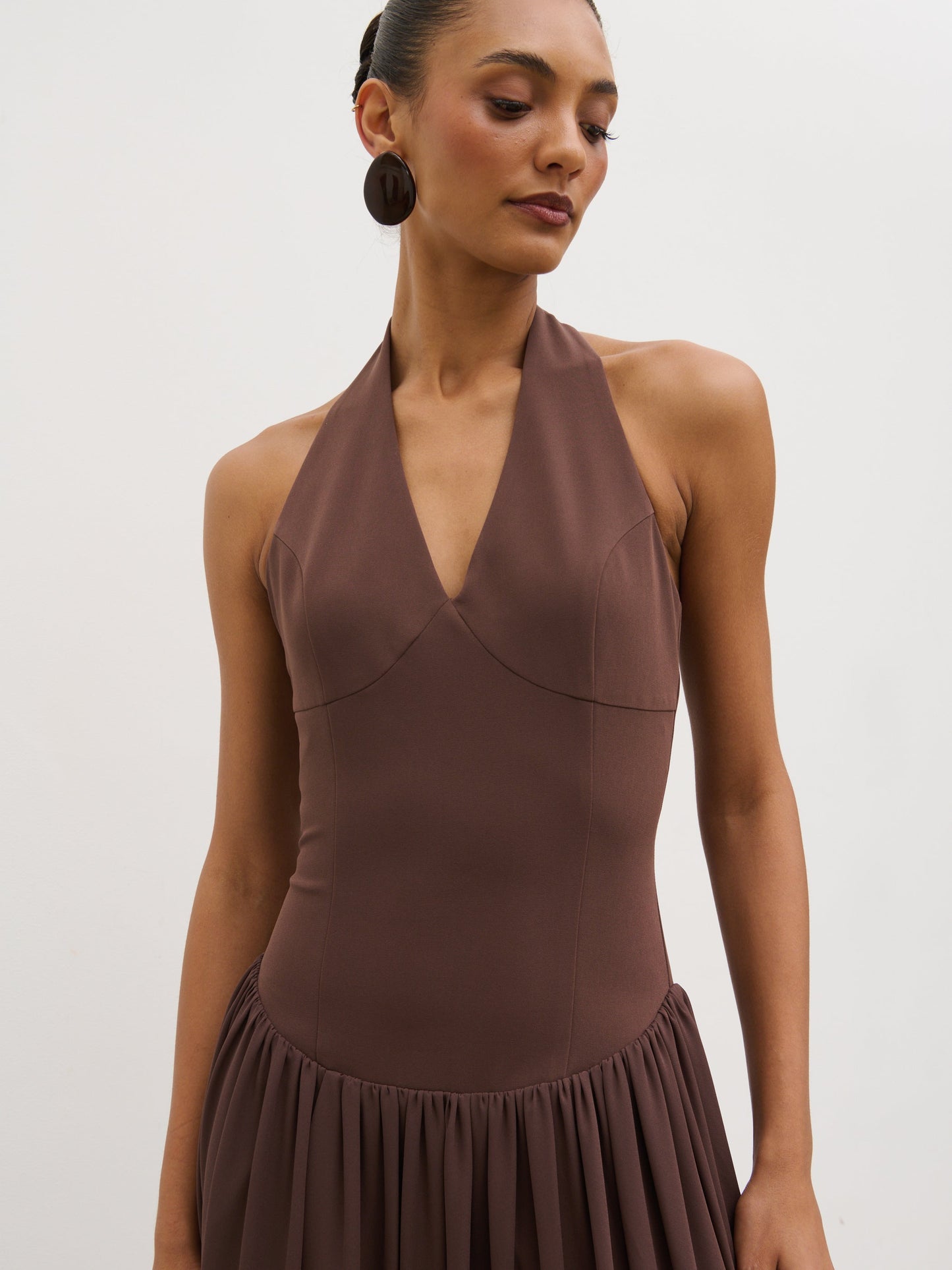Isadora Drop Waist Maxi Dress - Chocolate Brown