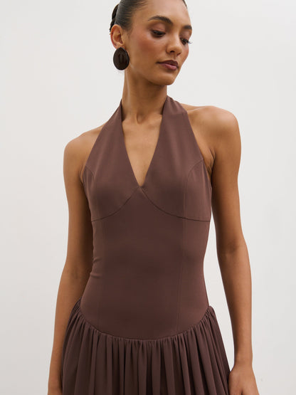 Isadora Drop Waist Maxi Dress - Chocolate Brown