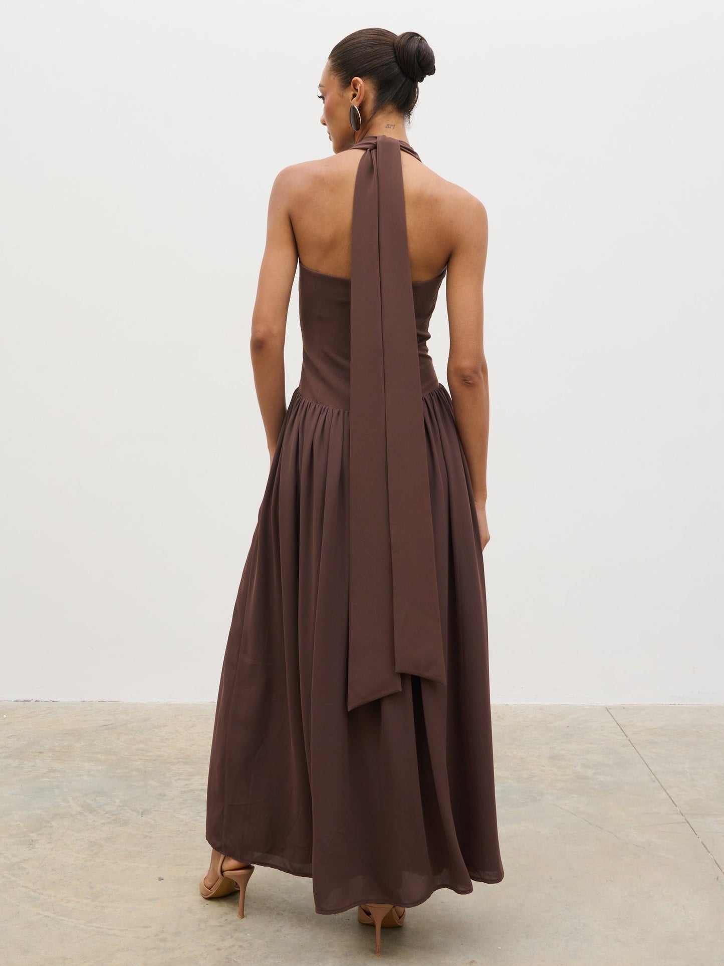Isadora Drop Waist Maxi Dress - Chocolate Brown