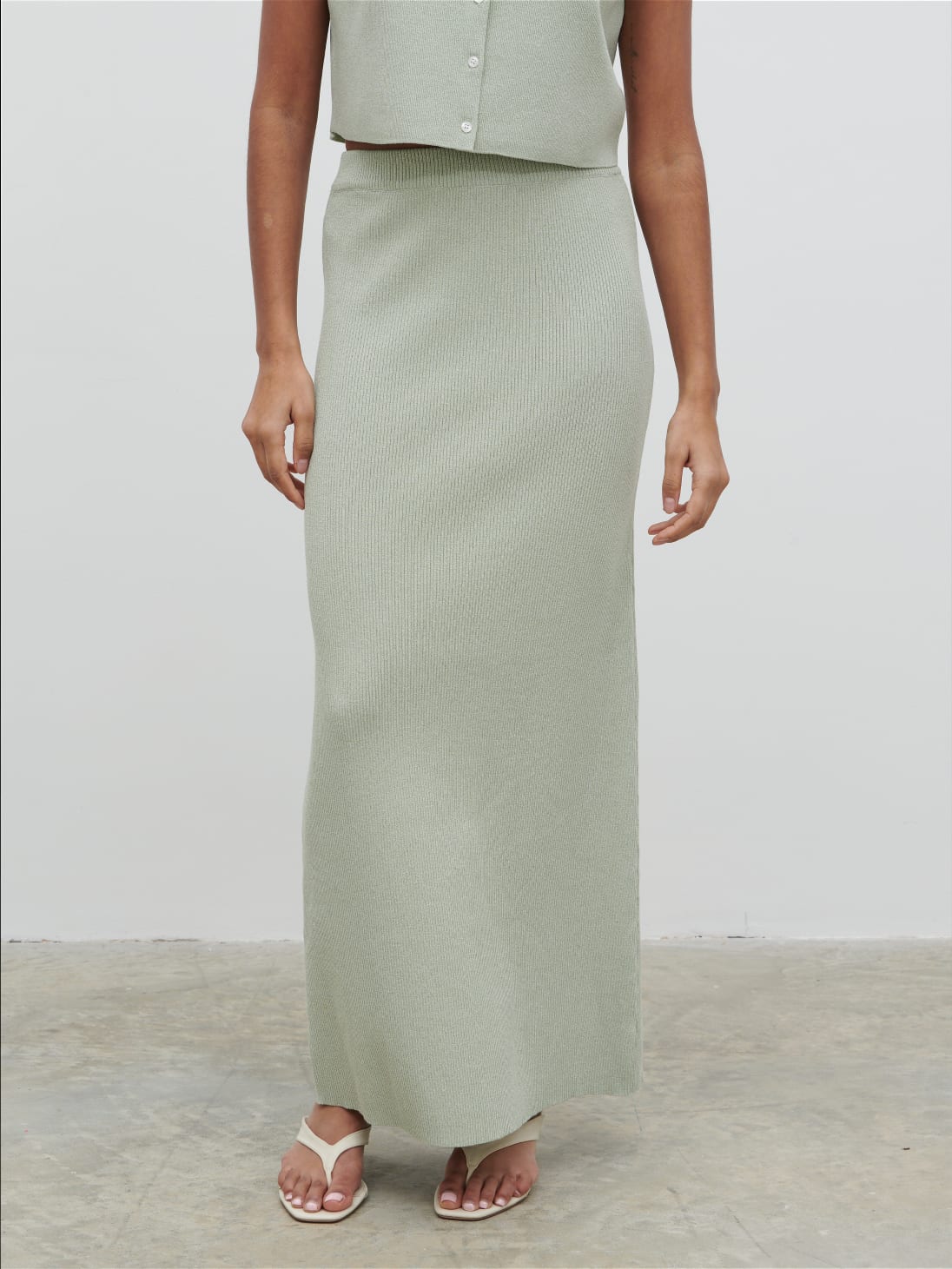 Jasmin Knit Maxi Skirt - Green Marl