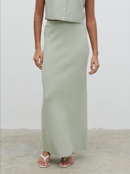 Jasmin Knit Maxi Skirt - Green Marl