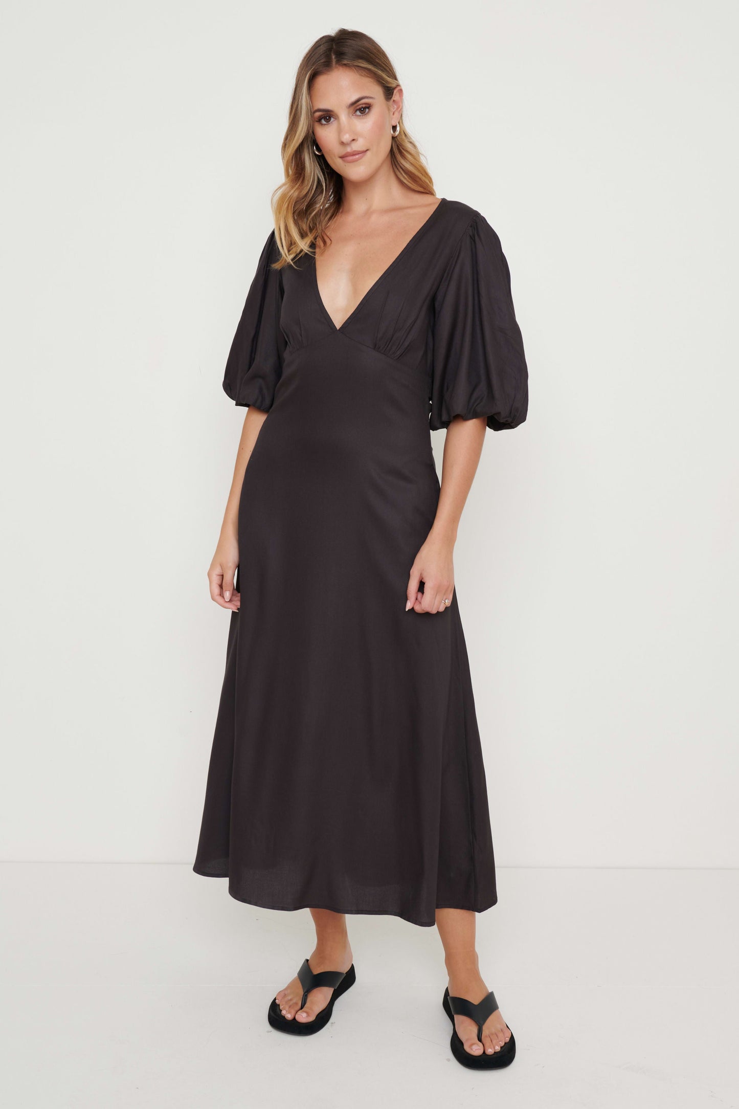 Jeanelle Puff Sleeve Backless Dress - Black
