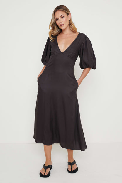 Jeanelle Puff Sleeve Backless Dress - Black