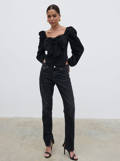 Jemima Exaggerated Bow Top - Black