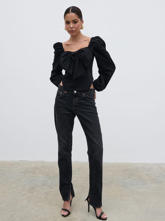 Jemima Exaggerated Bow Top - Black