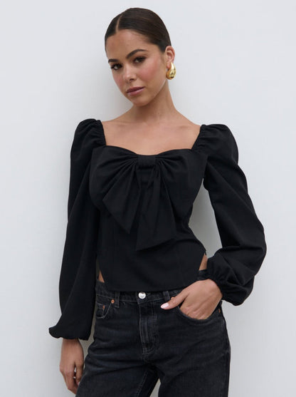 Jemima Exaggerated Bow Top - Black