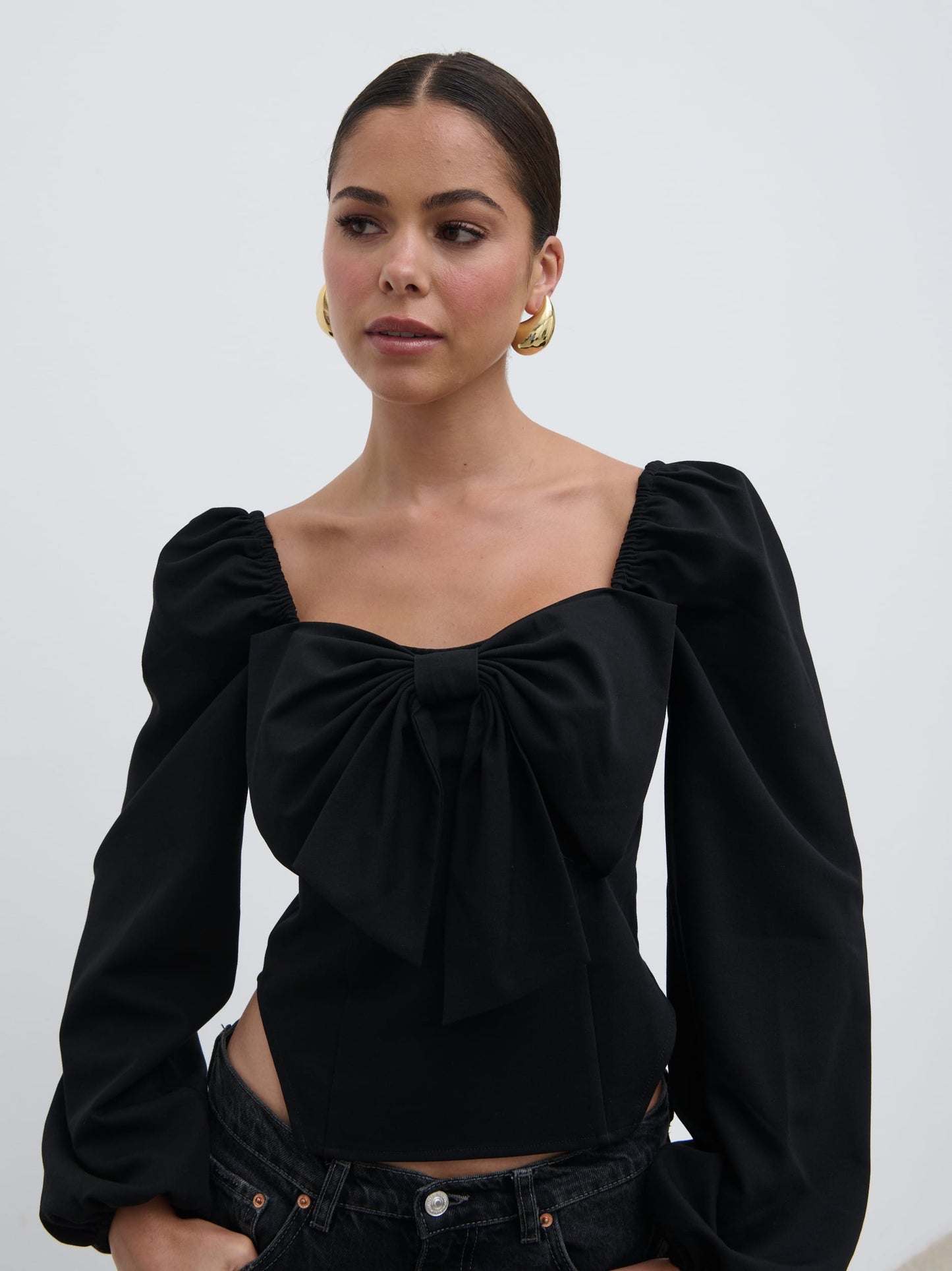 Jemima Exaggerated Bow Top - Black