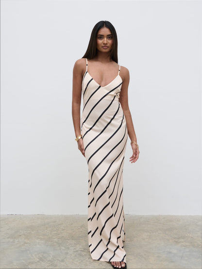Jodina Maxi Dress - Asymmetric Stripe
