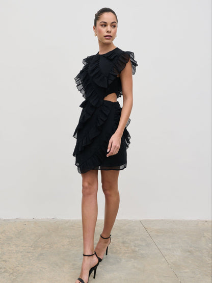Joss Ruffle Mini Dress - Black