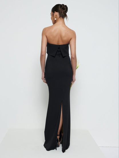 Julia Strapless Crepe Maxi Bridesmaid Dress - Black