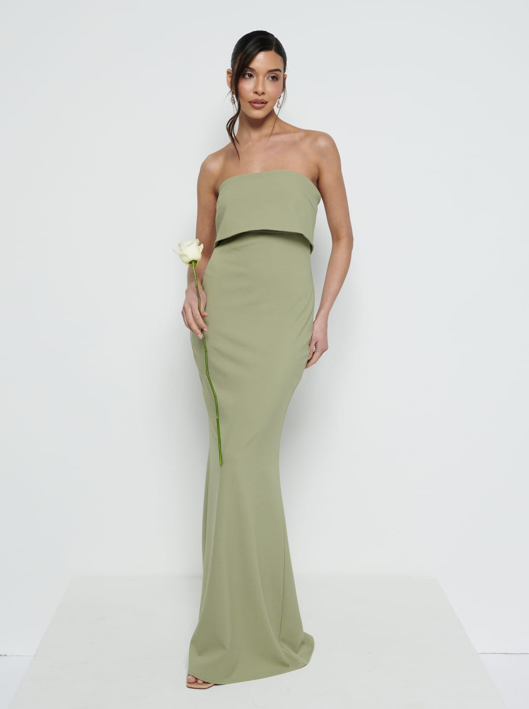 Julia Strapless Crepe Maxi Bridesmaid Dress - Olive