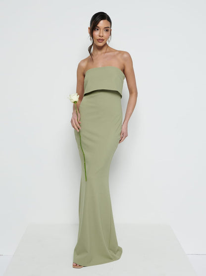 Julia Strapless Crepe Maxi Bridesmaid Dress - Olive