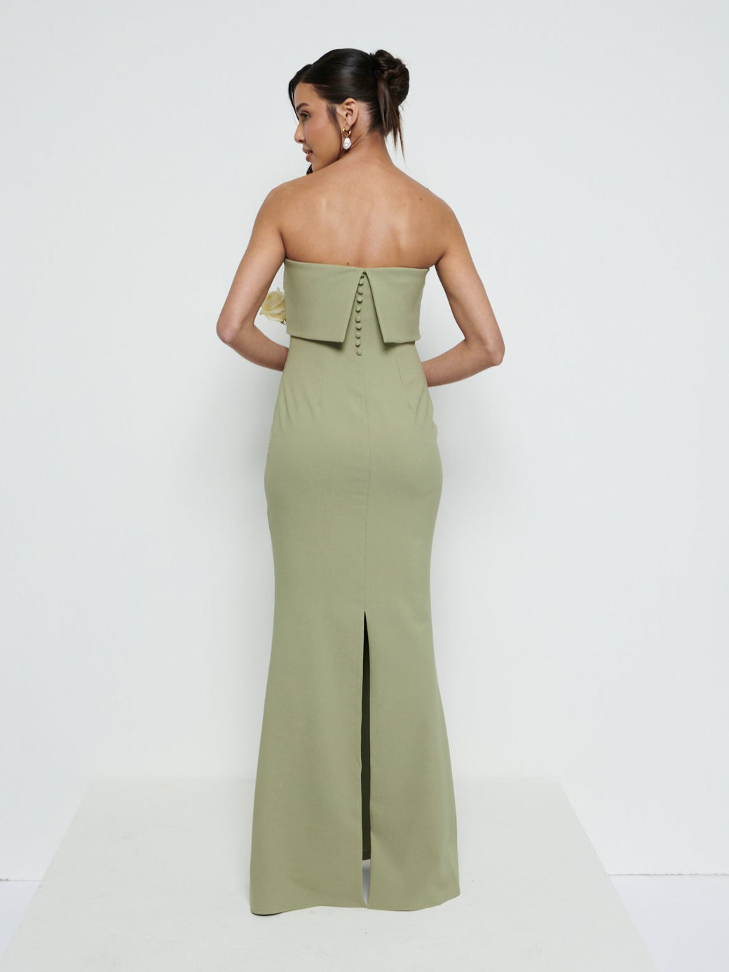 Julia Strapless Crepe Maxi Bridesmaid Dress - Olive