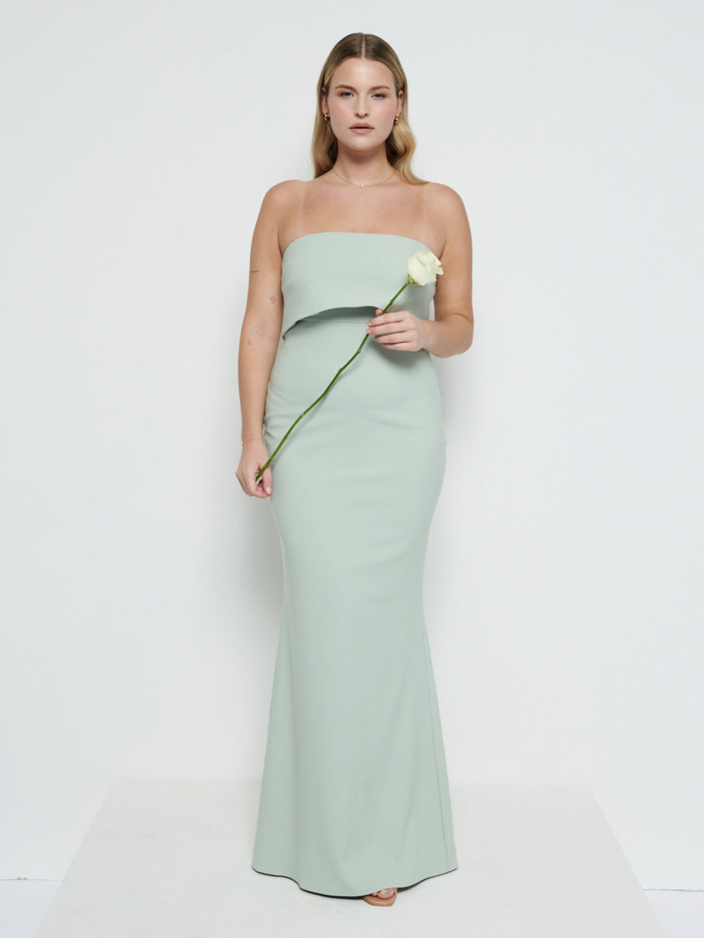 Julia Strapless Crepe Maxi Bridesmaid Dress - Sage