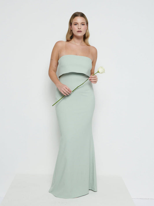 Julia Strapless Crepe Maxi Bridesmaid Dress - Sage