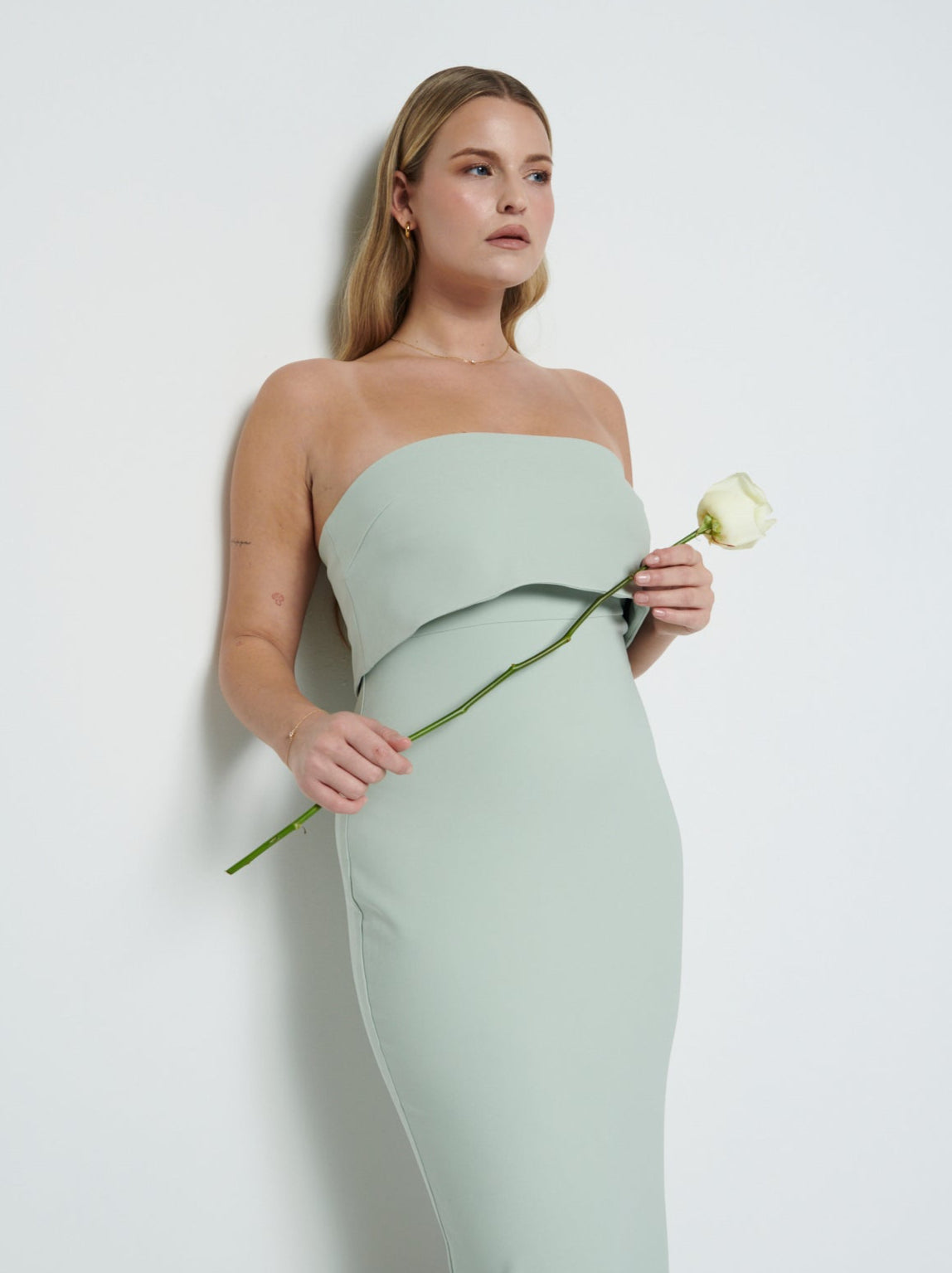Julia Strapless Crepe Maxi Bridesmaid Dress - Sage