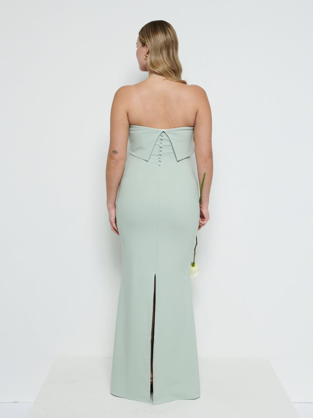 Julia Strapless Crepe Maxi Bridesmaid Dress - Sage